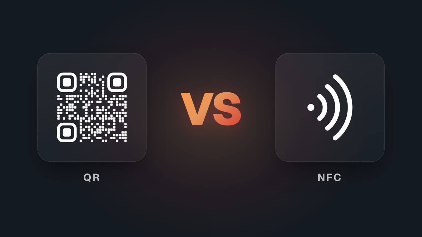 Simbol QR koda i simbol NFC-a, a između njih natpis VS