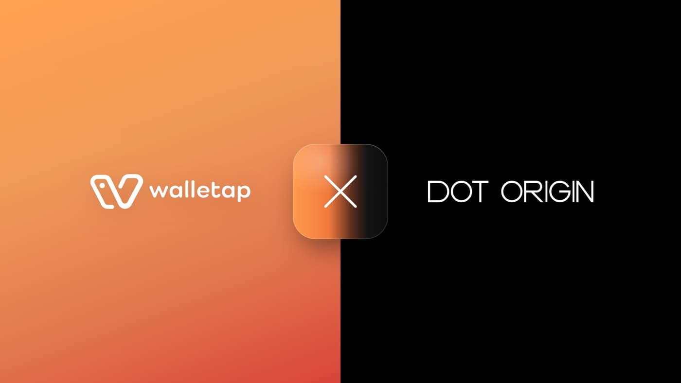 Logotipovi Walletapa i Dot Origina, a između njih znak ×