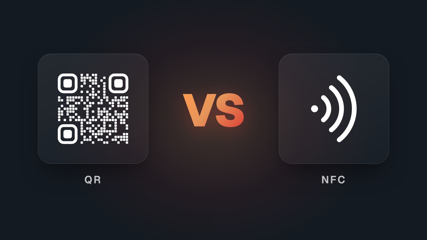Simbol QR koda i simbol NFC-a, a između njih natpis VS