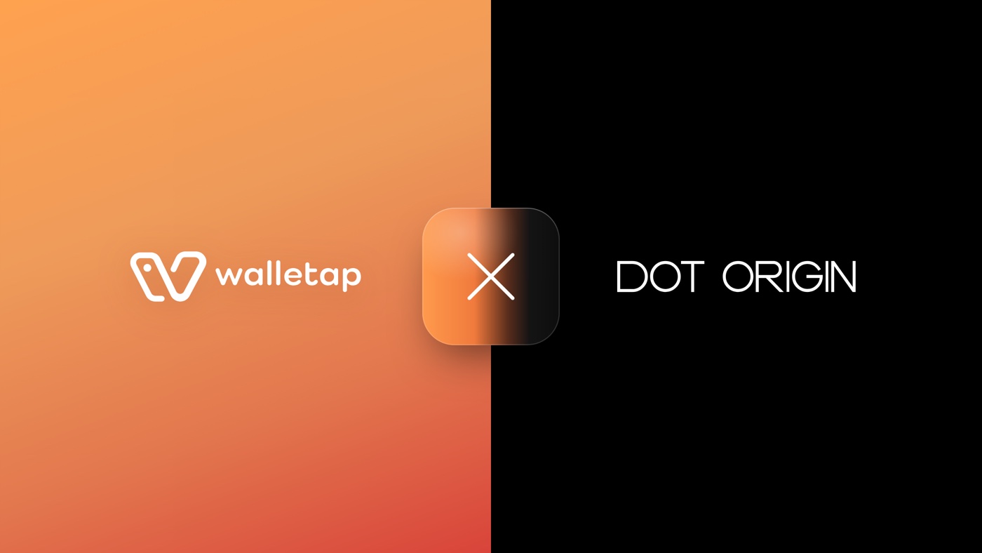 Logotipovi Walletapa i Dot Origina, a između njih znak ×
